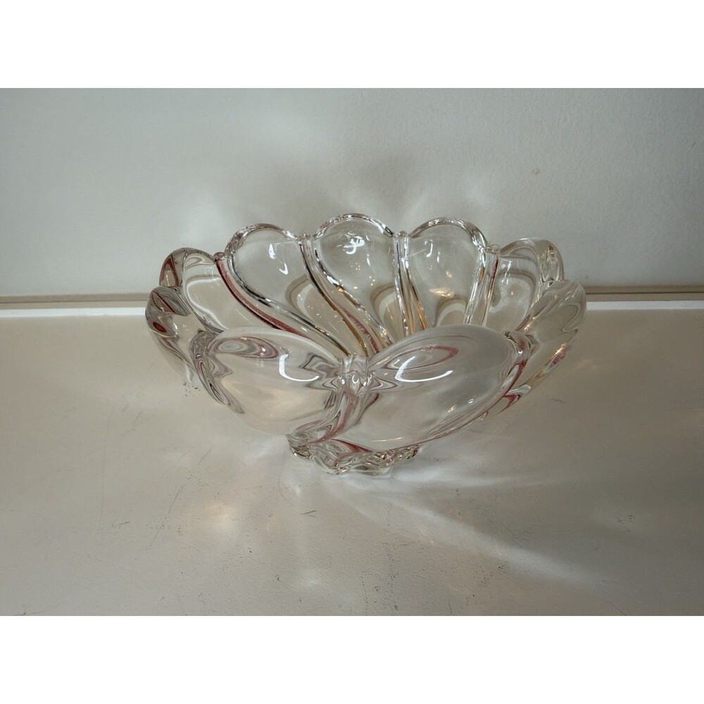 Vintage Art Glass Candy Dish Swirl Pink/Red Ribbon Clear Glass Bowl 5.5”